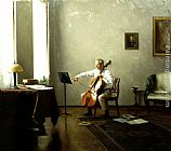 Cello Canvas Paintings - Man playing a Cello